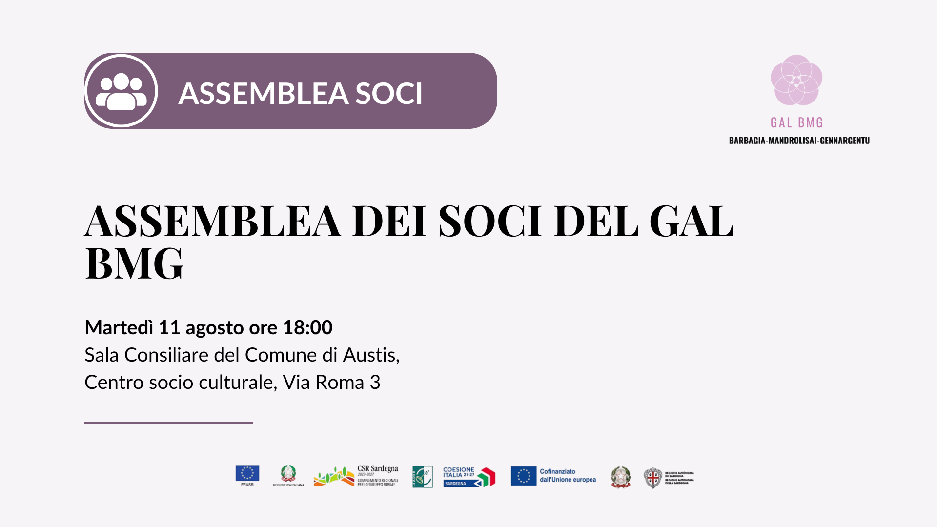 Assemblea soci GAL BMG 11 agosto Austis